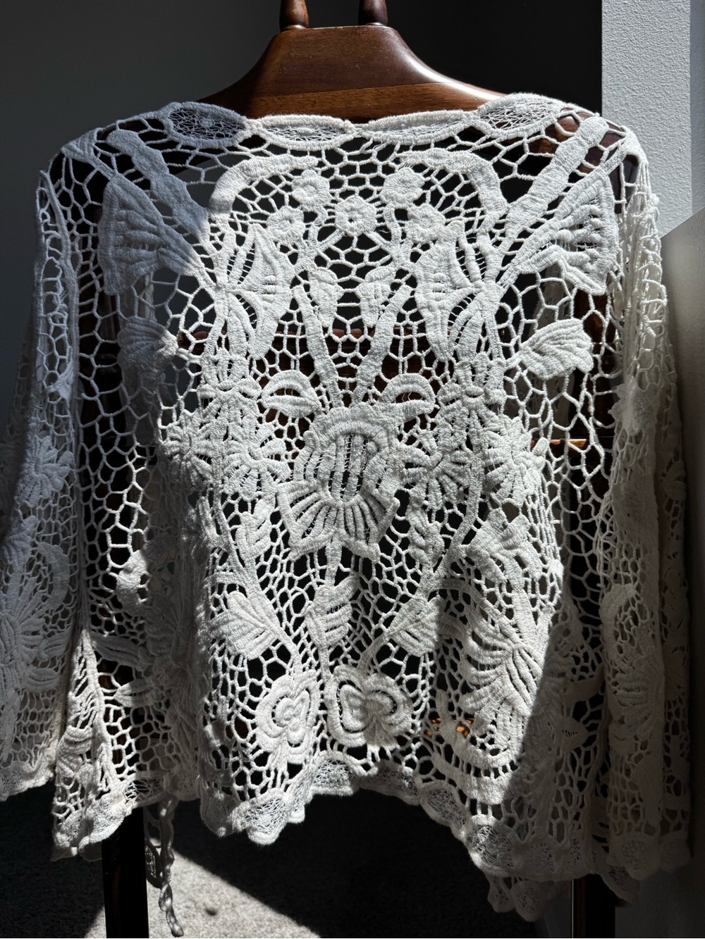 Handmade Crochet Lace Sweater Ivory Boho Open Knit Cottagecore Top One Size